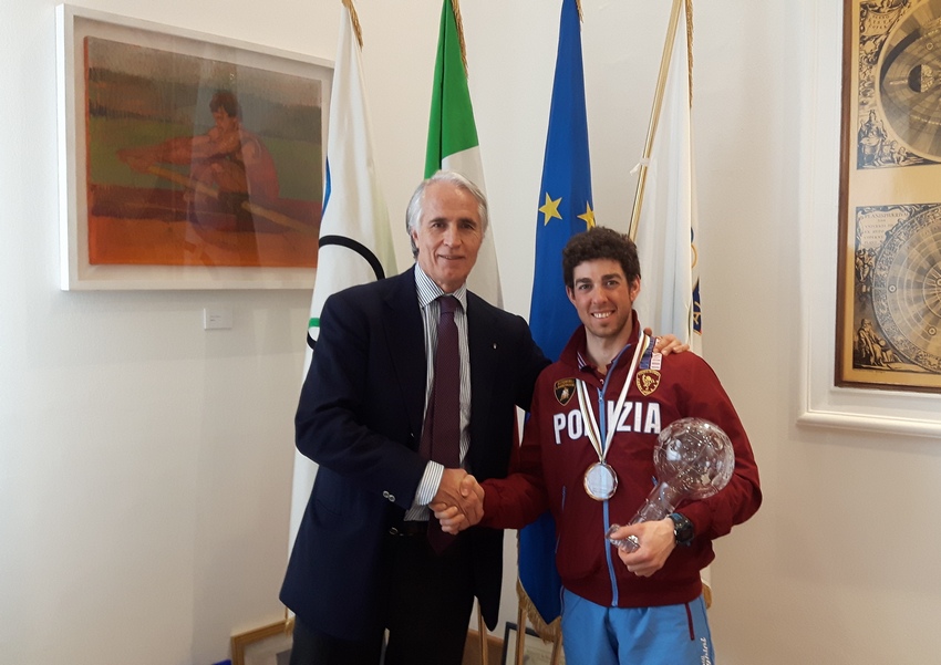 Malagò incontra Federico Pellegrino, vincitore della Coppa del Mondo Sprint di sci di fondo