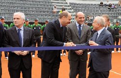 CONI SERVIZI: Inaugurato il nuovo Centrale del Tennis, il Presidente Petrucci taglia il nastro con Federer e Nadal