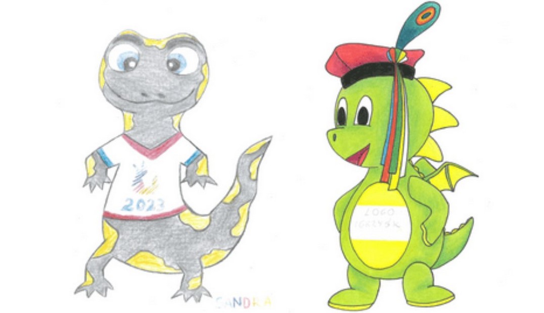 Il drago Krakusek e la salamandra Sandra mascotte dei Giochi Europei di Cracovia-Malopolska 2023