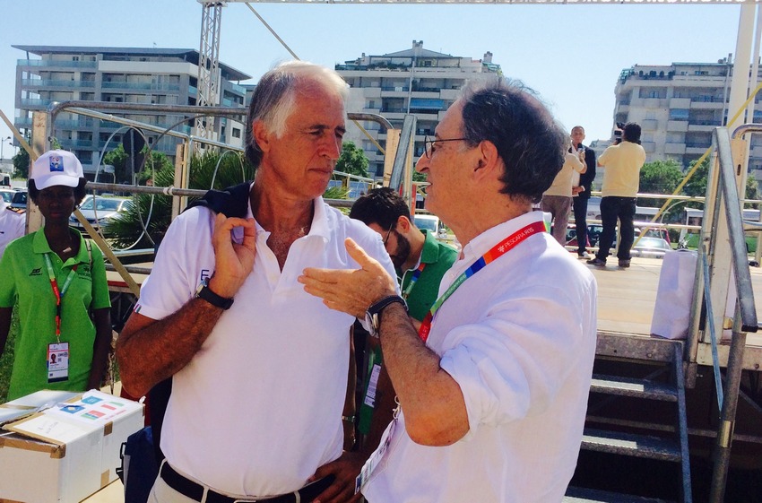 Pescara 2015: Flag-raising ceremony at the Village with Malagò and the President of the Masseglia French Olympic Committee