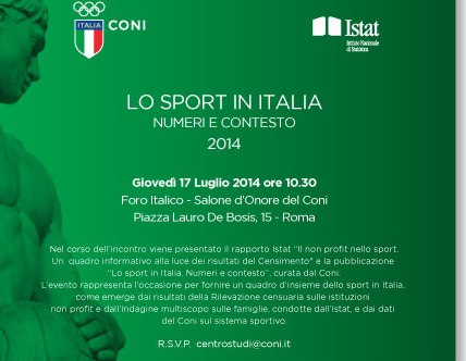 Giovedì presentazione del documento “Lo sport in Italia. Numeri e contesto”, in collaborazione con l’Istat