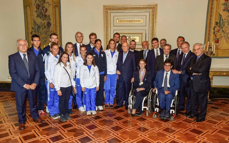 President Napolitano welcomes a delegation of golden athletes. "You are the pride of this country" 