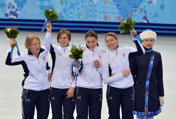 Short track speed skating women's relay bronze. Italy now on 6 medals, surpassing Vancouver total and breaking through the 100 medal winners barrier in Italy's history at the Winter Games.